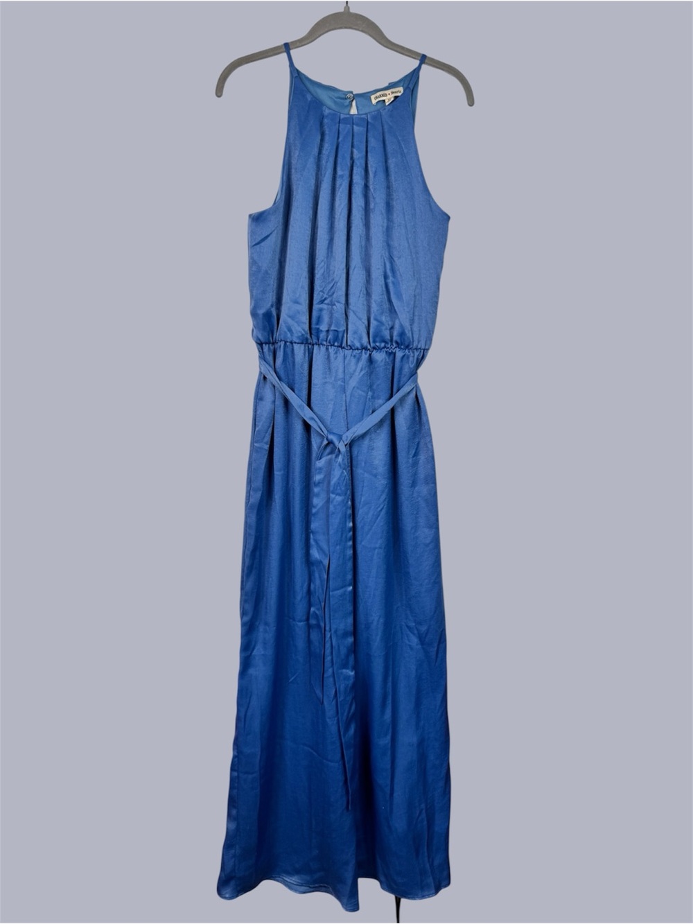Charmed Hearts Satin Halter Neck Jumpsuit Blue Size XL